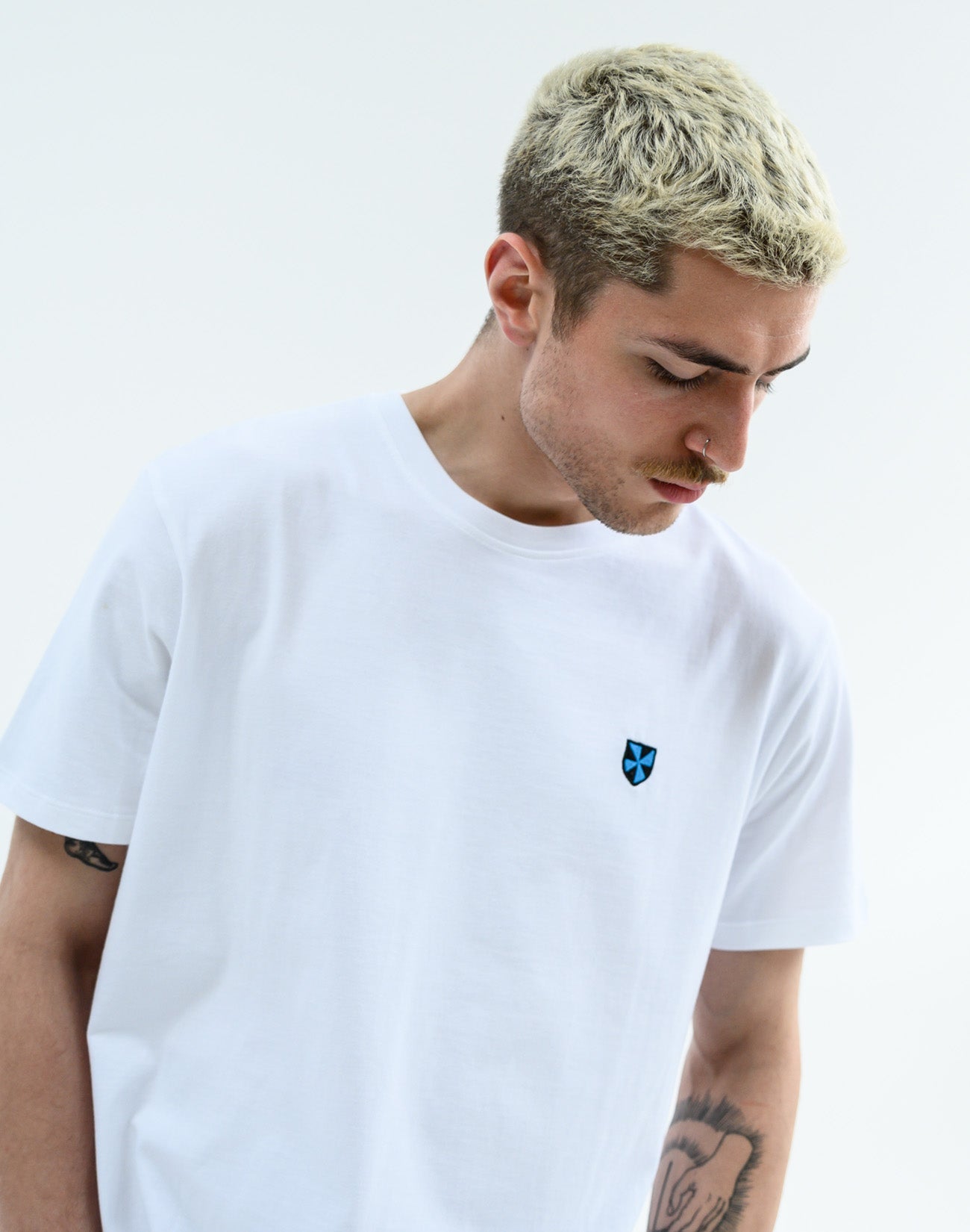 Heavyweight SS Embroidered Tee White | Shield